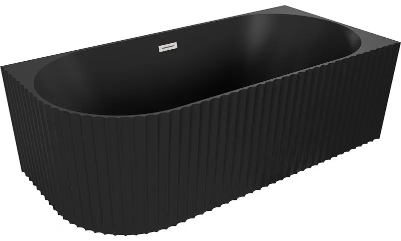 Mexen Gia wanna wolnostojąca narożna ryflowana prawa 170 x 80 cm, czarna mat, przelew nikiel szczotkowany - 52701708071P-97