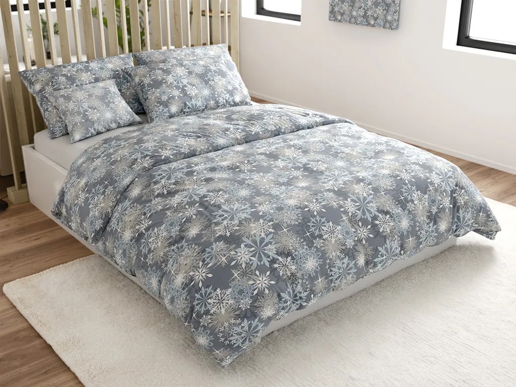 PrzytulneMieszkanie.pl PrzytulneMieszkanie.pl Pościel flanelowa z mikrofibry SNOWFLAKE niebiesko-szara Rozmiar pościeli: 70 x 90 cm | 140 x 220 cm