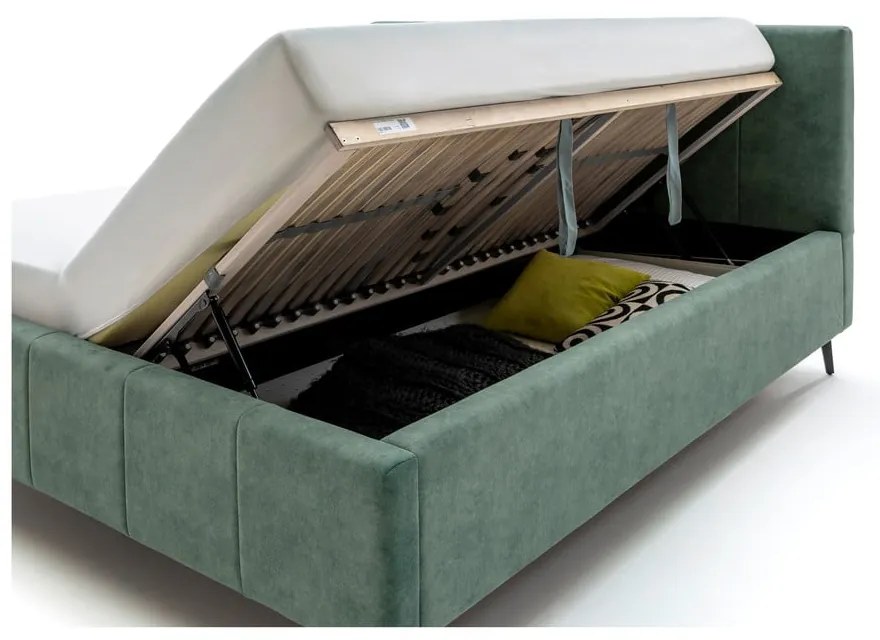 Zielone tapicerowane łóżko dwuosobowe ze schowkiem ze stelażem 180x200 cm Lizzano – Meise Möbel