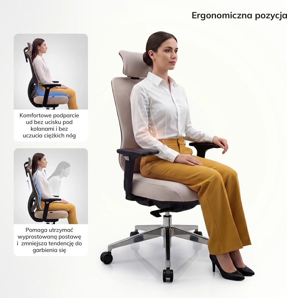 Ergonomiczny fotel biurowy jasnobeżowy AXIS
