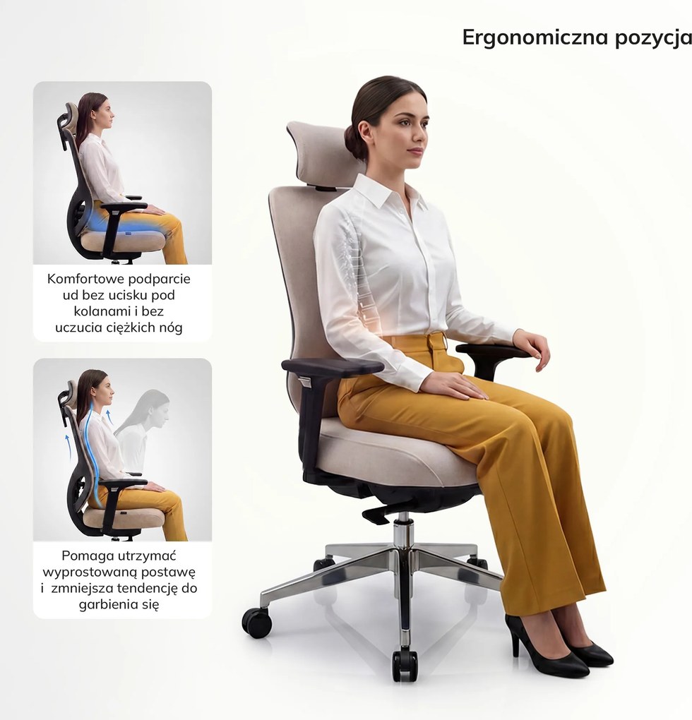 Fotel biurowy ergonomiczny jasnobeżowy: AXIS