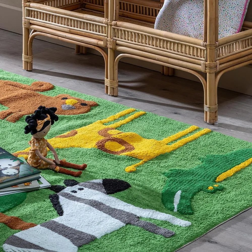 Zielony bawełniany dywan dziecięcy odpowiedni do prania 100x135 cm Animals – Ixia