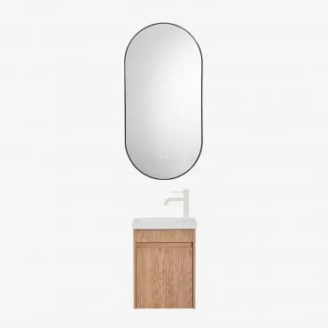 Zestaw Wiszących Mebli Łazienkowych Zintegrowany Z Umywalką Narek Popielaty Brąz & Owalna Osłona Led I Przeciwmgielna - Sklum