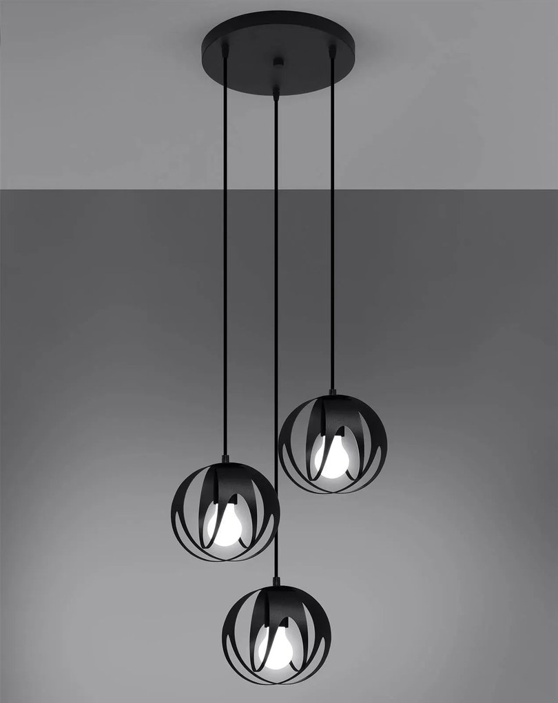 Lampa wisząca TULOS 3P czarna SOLLUX LIGHTING
