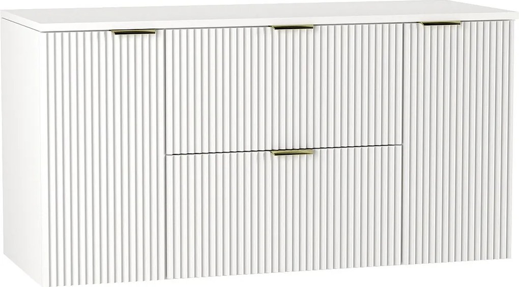 Szafka pod umywalkę WENA, z 2 drzwiami i 2 szufladami, ryflowane fronty, Willy, 120x60x47 cm, Biała
