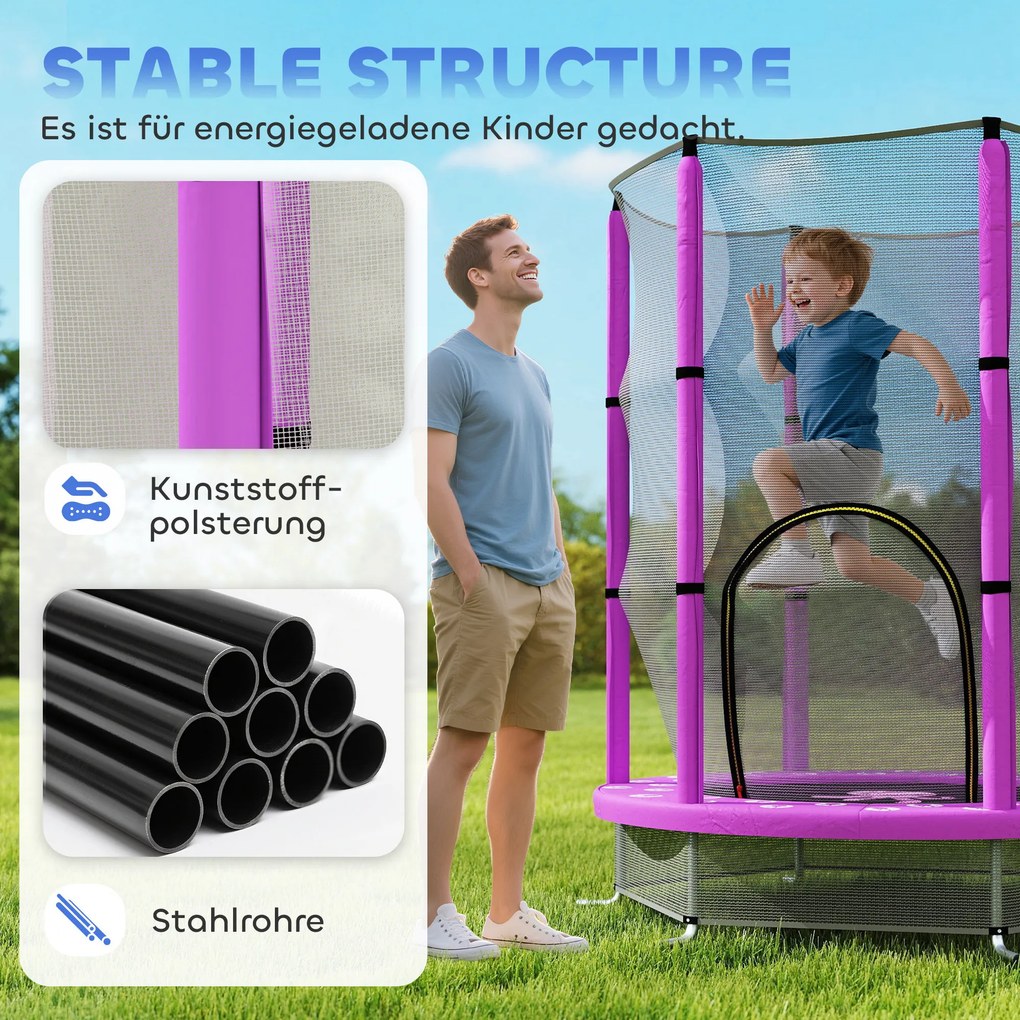 AIYAPLAY Trampolina dla dzieci z siatką bezpieczeństwa, do użytku wewnętrznego i zewnętrznego, 3-6 lat, Fioletowy