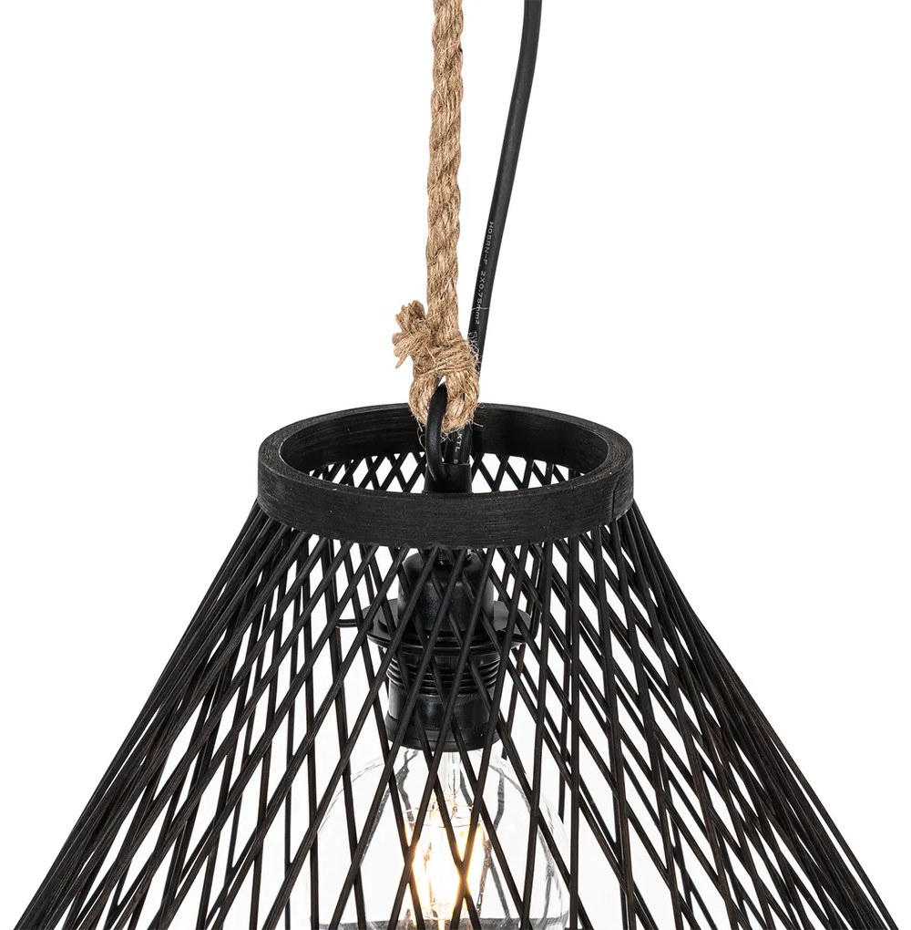Zewnetrzna Rustykalna lampa wisząca zewnętrzna czarna rattanowa 40x55 cm - Calamus Rustykalny / Vintage Oswietlenie zewnetrzne