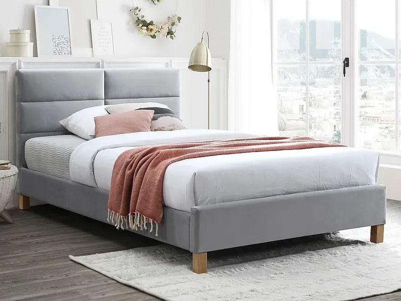 Łóżko tapicerowane SIERRA VELVET 120x200 jasnoszare SIGNAL