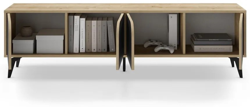 Czarna szafka pod TV w dekorze dębu 180x51 cm Nola – Marckeric