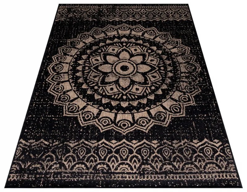 Dywan zewnętrzny Sunny rozeta czarny 80 cm x 250 cm