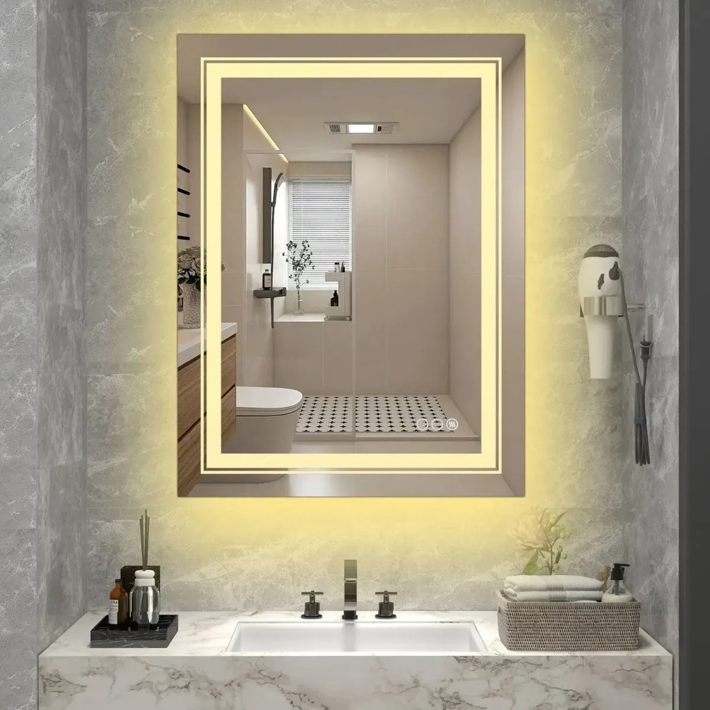 Lustro łazienkowe VERO 60x80cm srebrne z oświetleniem LED HALMAR
