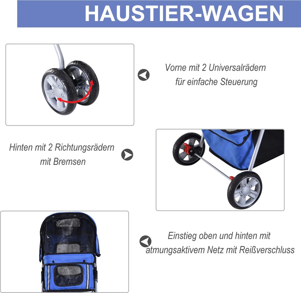 Outsunny Wózek dla Psa Kota Składany Niebieski do 15kg | Aosom PL
