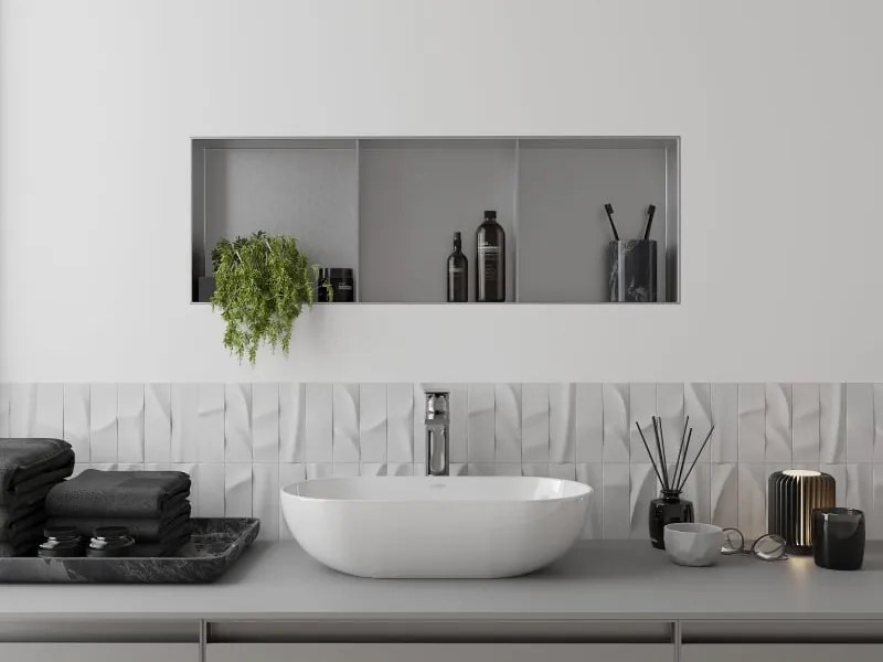 Mexen X-Wall-NR półka wnękowa bez kołnierza z półką 90 x 30 cm, inox - 1911903010S