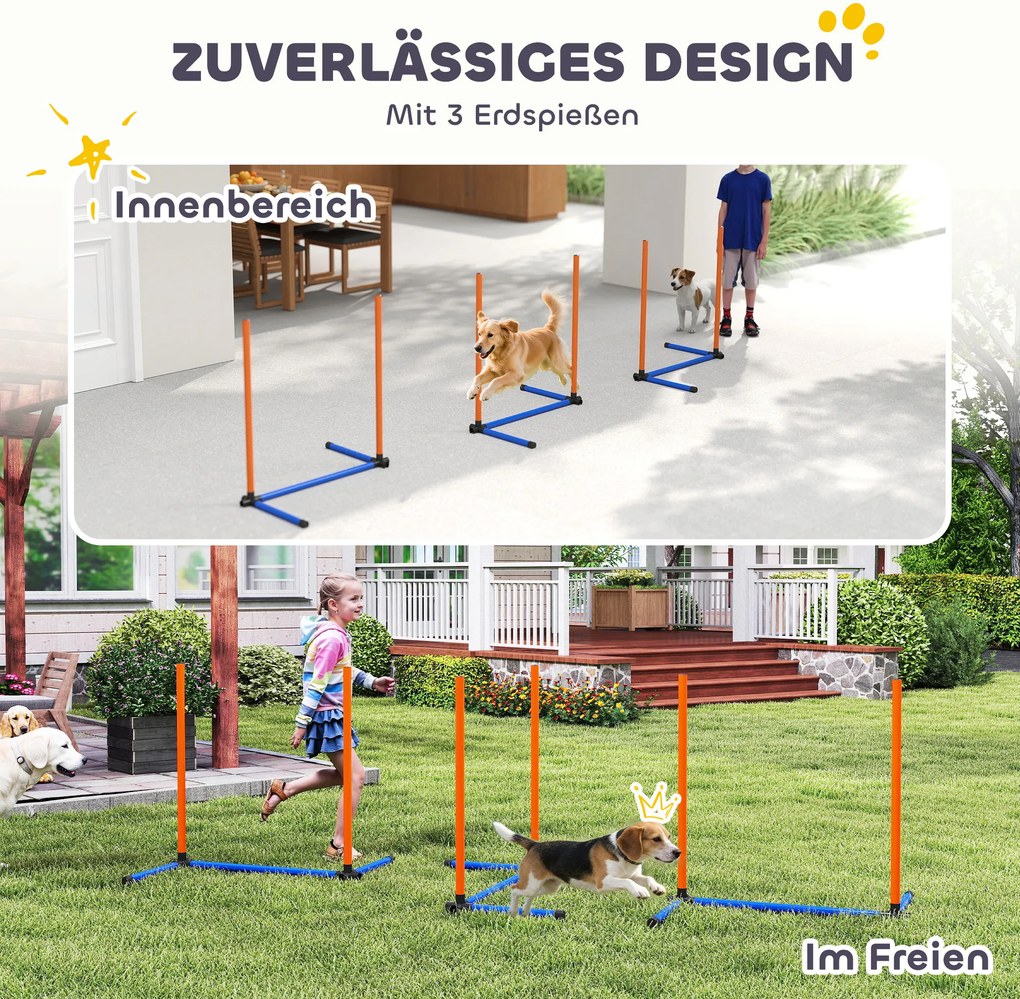 PawHut Zestaw Agility dla psów 3-częściowy zestaw Agility ze słupkami slalomowymi torba transportowa zestaw treningowy dla psów wszystkich rozmiarów Pomarańczowy | Aosom PL