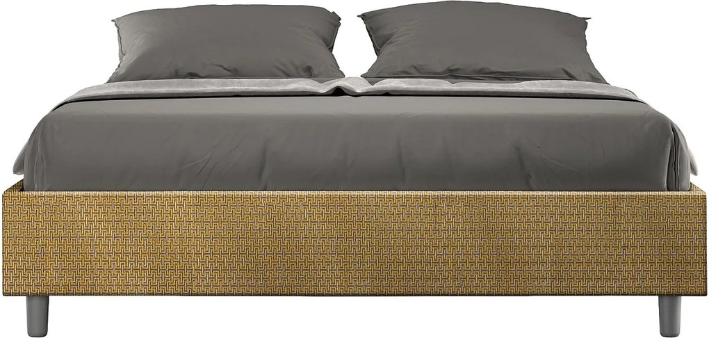 Łóżko wyposażone w stelaż z listwami tapicerowane 160x200 tkaniny Labirinto 06 Żółty Azelia