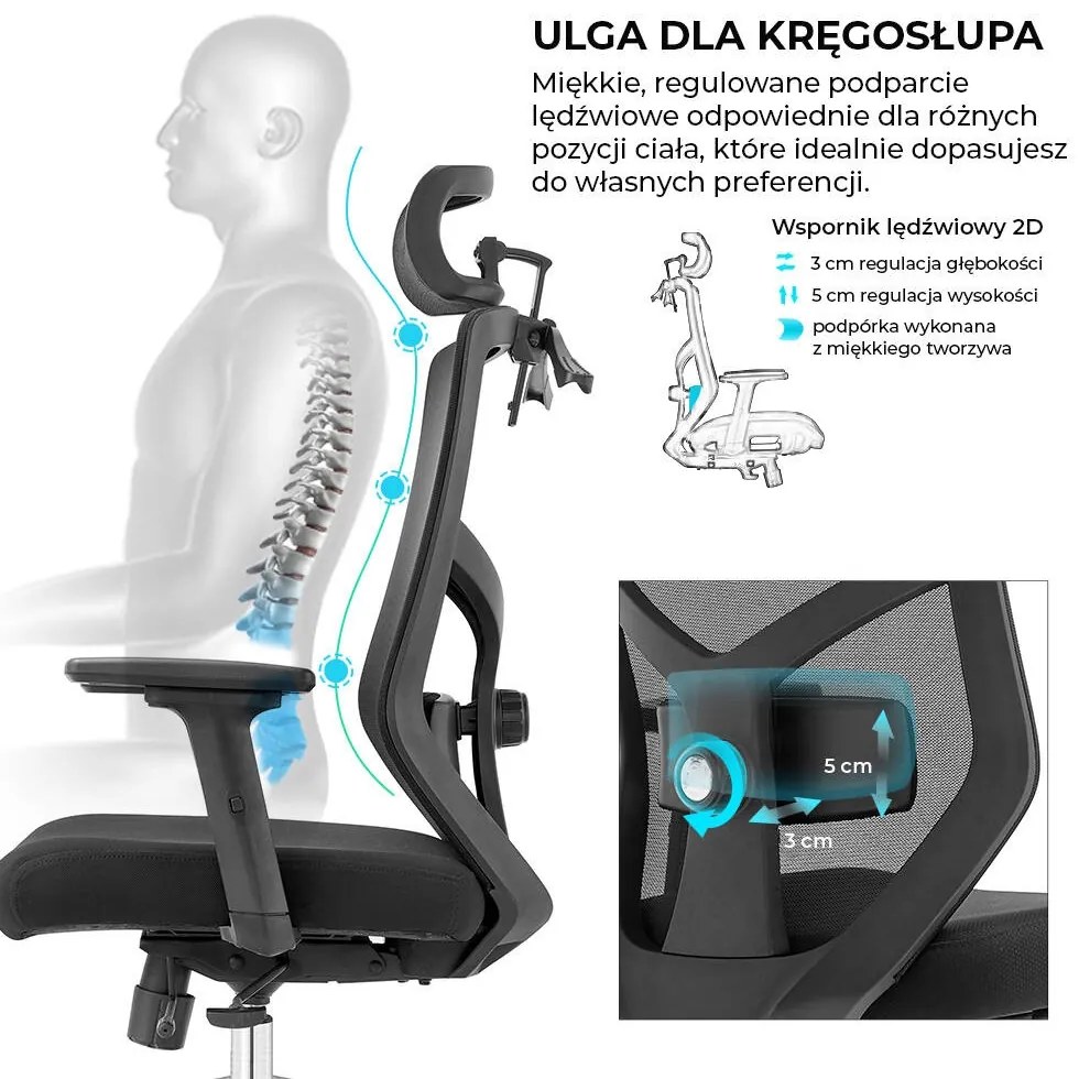 Ergonomiczny fotel do biura Rosa, zgodny z normą BHP