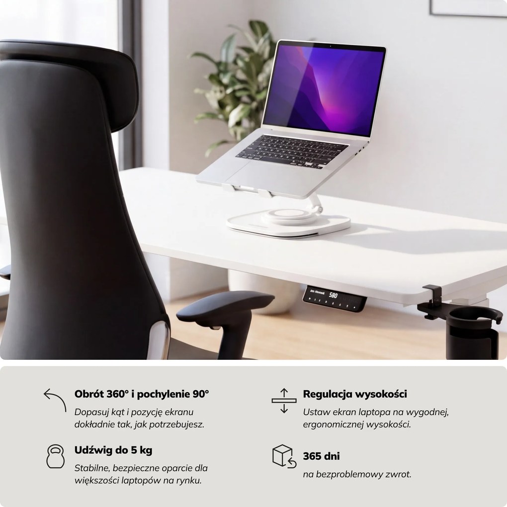 Podstawka stojak pod laptopa regulowana biała, 265x200x74-225 mm