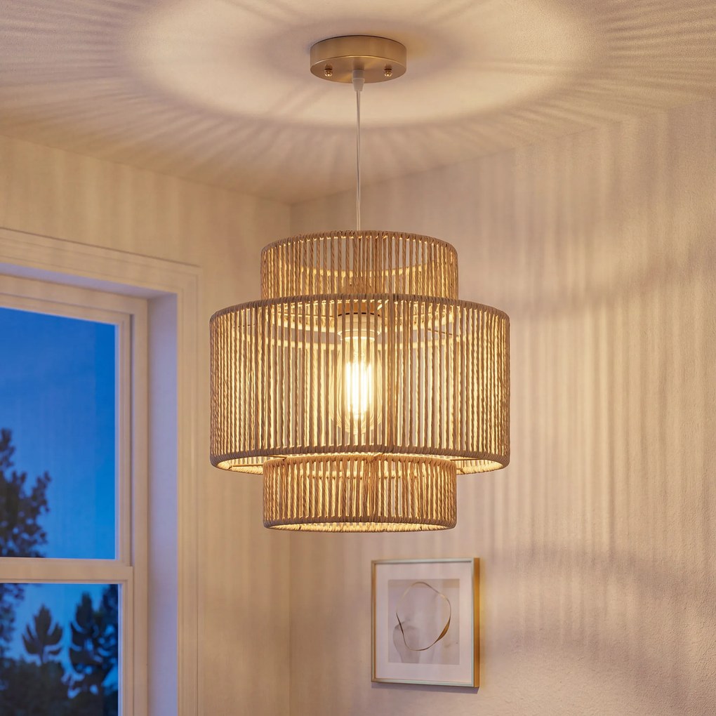 HOMCOM Lampa wisząca, 3-stopniowy abażur, metal, sznurek konopny, jasnobrązowy | Aosom PL