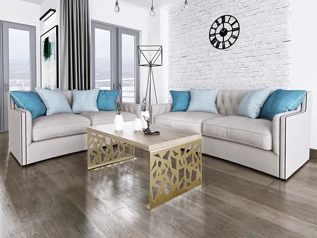 Prostokątna ława w stylu glamour złoty + dąb sonoma - Ofelio 5X