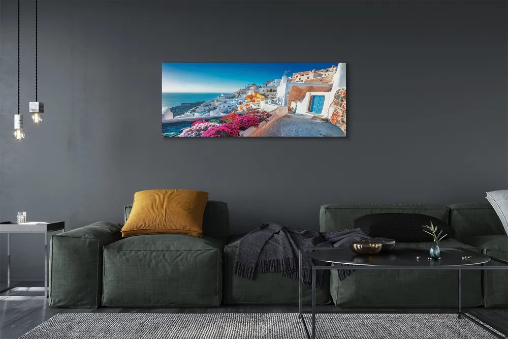 Obraz canvas na ścianę Biała Architektura i Kwiaty Grecji
