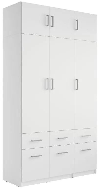 Szafa 3-drzwiowa z 6 szufladami - szer. 136 cm - Biały + Nadstawka - BELOMY