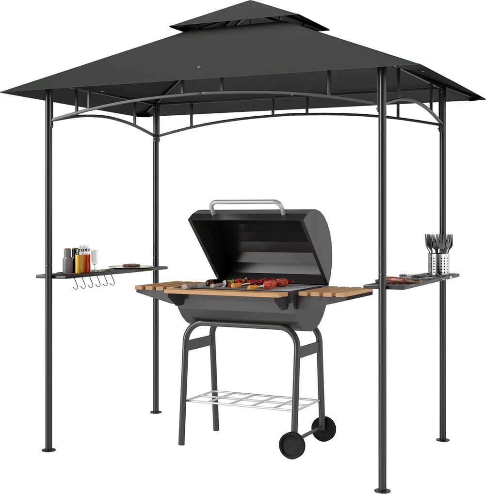 Outsunny Pawilon Grillowy z Oświetleniem LED 240 x 150 x 258 cm Odporny na Płomień i Wodę, z Podwójnym Daszkiem