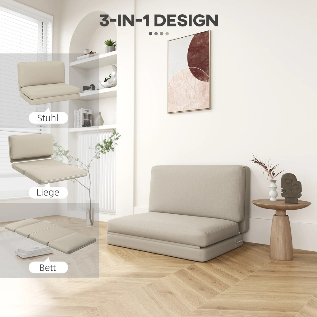 HOMCOM 2-w-1 składany fotel relaksacyjny, materac dla gości, dzielony, 120 cm szerokości, Kolor Beżowy