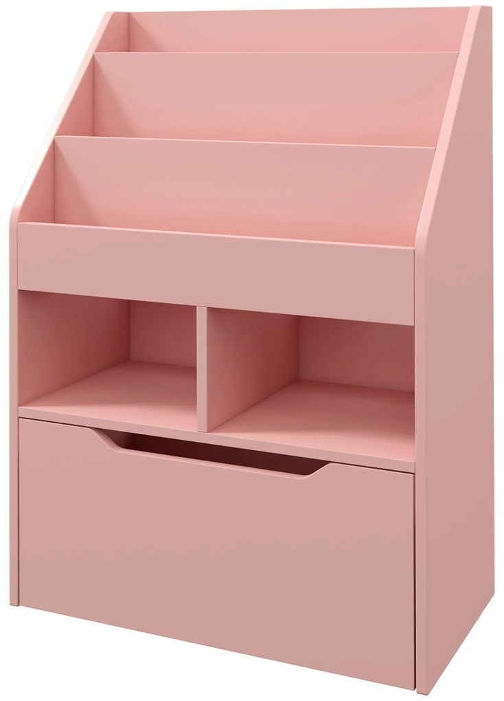 HOMCOM Regał dziecięcy z szufladą, półka na książki z półkami, 60 x 29,9 x 90 cm, Różowy