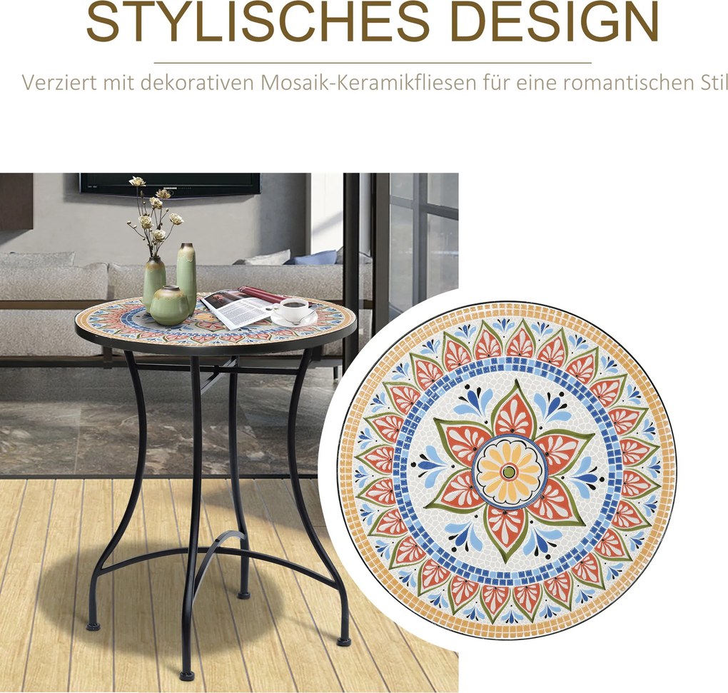 Stylowy Okrągły Stół Ogrodowy Outsunny z Blatem Mozaikowym Ø60 cm