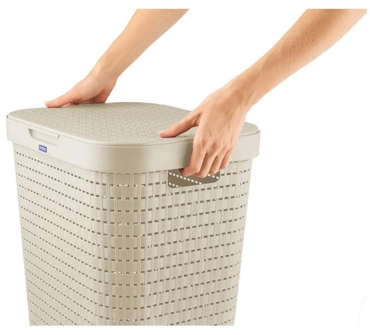 Beżowy plastikowy kosz na pranie 55 l Country – Rotho