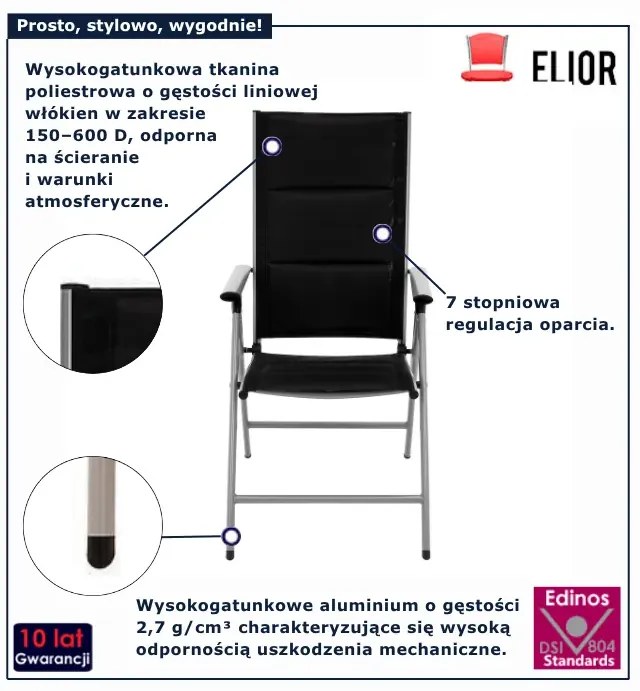 Czarny komplet krzeseł ogrodowych P4-H40