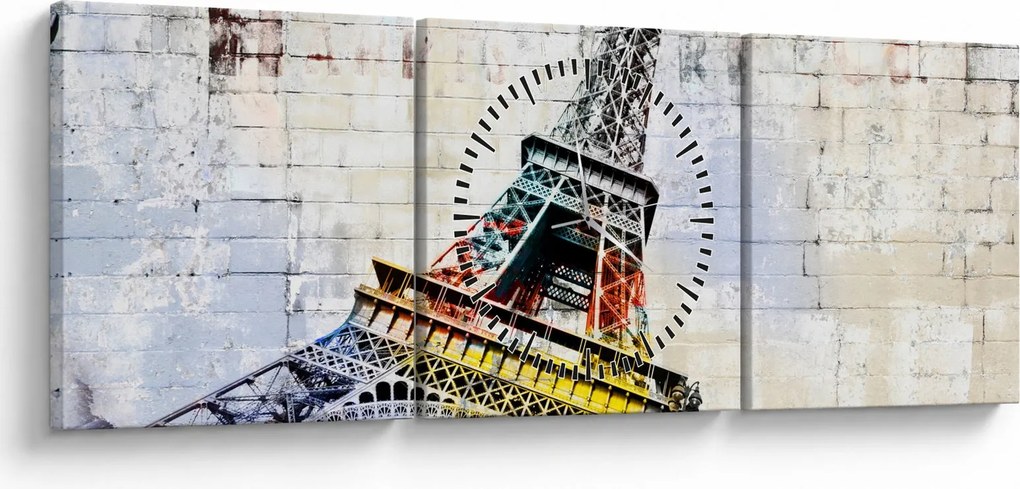Obraz - Cyfrowa grafika wieży Eiffla (z zegarem) (90x30 cm)