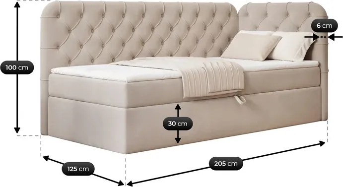 Łóżko Tapicerowane 120x200 cm VELA Młodzieżowe Prawostronne Beżowe Glamour
