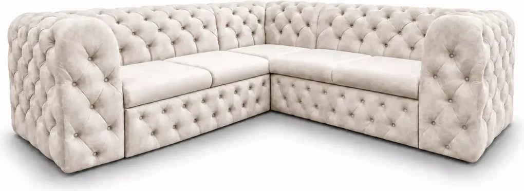 Narożnik Chesterfield Moet 250x250 pikowany z funkcją spania i pojemnikiem