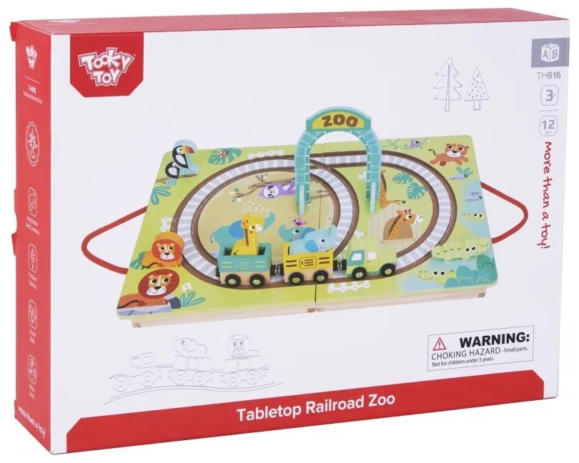 Tooky toy drewniany pociąg kolejka zoo ciuchcia na magnes tor w walizce