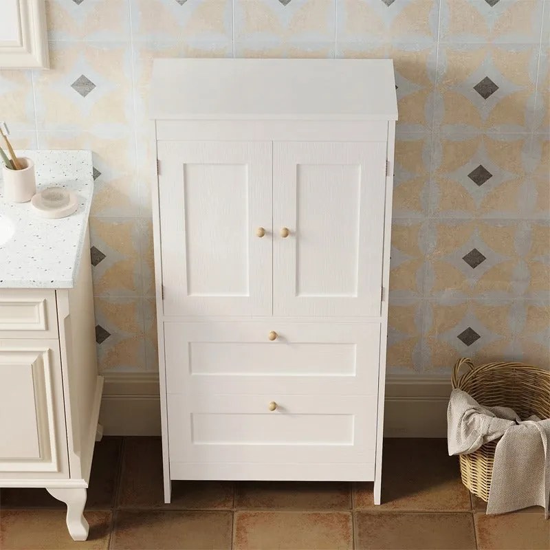 Regał łazienkowy / szafka wolnostojąca – biała – 120 cm – 2 szuflady + drzwiczki – styl loft