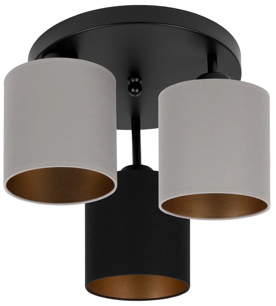 Lampa sufitowa czarna trzypunktowa z szaro-czarnymi abażurami C-3030SC