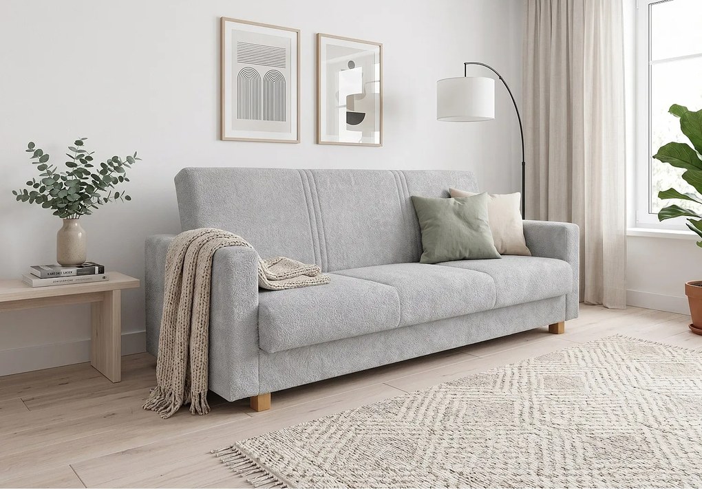 Wersalka HAVEN 210 cm – elegancka sofa rozkładana z pojemnikiem na pościel, szara