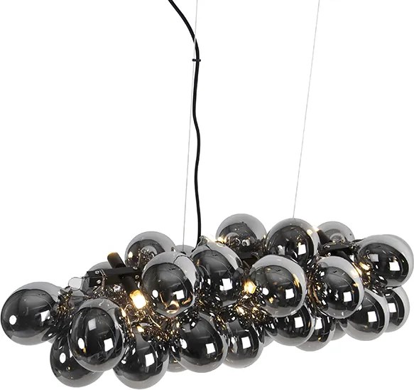Lampa wisząca Art Deco czarna z przydymionym szkłem 8-punktowa - Uvas