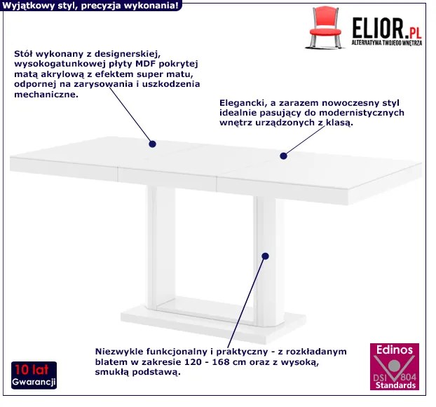 Rozkładany stół matowy biały R2-P60