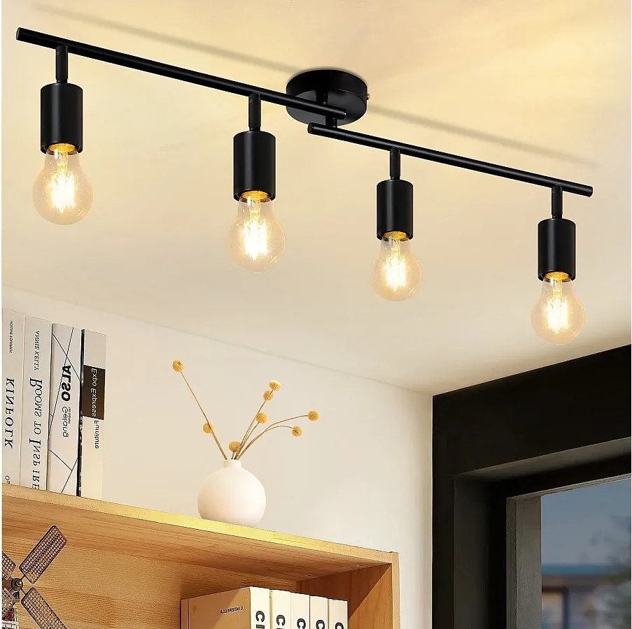 NETTLIFE Lampa sufitowa Czarny Reflektor sufitowy E27 Vintage Korytarz Obrotowy 350° Przemysłowa lampa kuchenna do kuchni Salon Sypialnia (bez żarówki)