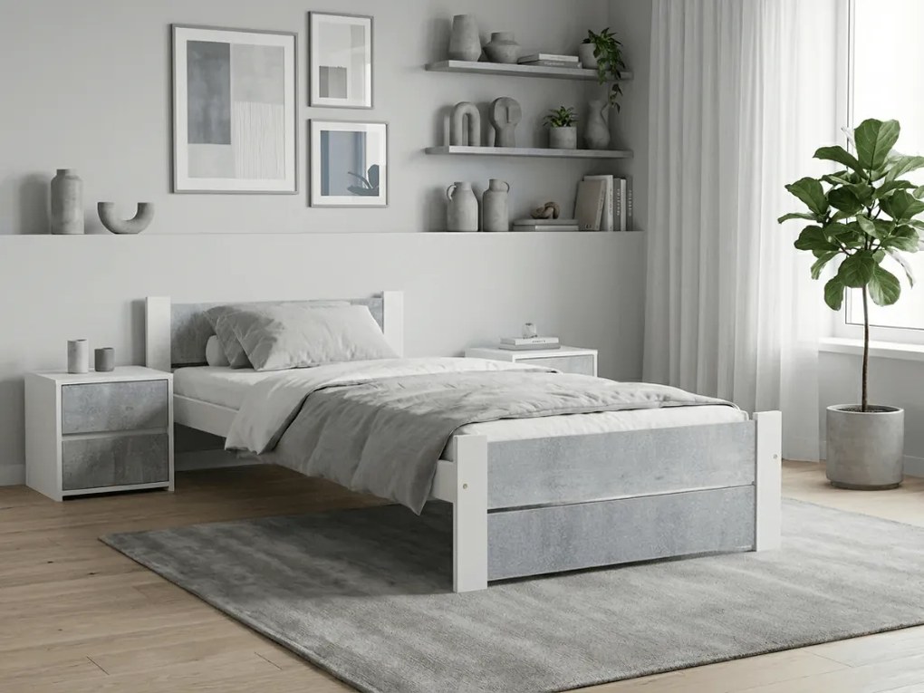 Łóżko IKAROS DOUBLE 90 x 200 cm, beton/biała Stelaż: Bez stelaża, Materac: Materac Sommera