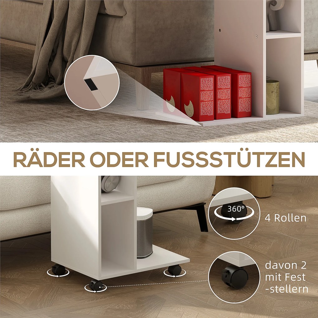 HOMCOM Stolik pomocniczy, wózek serwisowy w kształcie litery C, 4 kółka, 3 komory, 40 x 30 x 69 cm, Biały