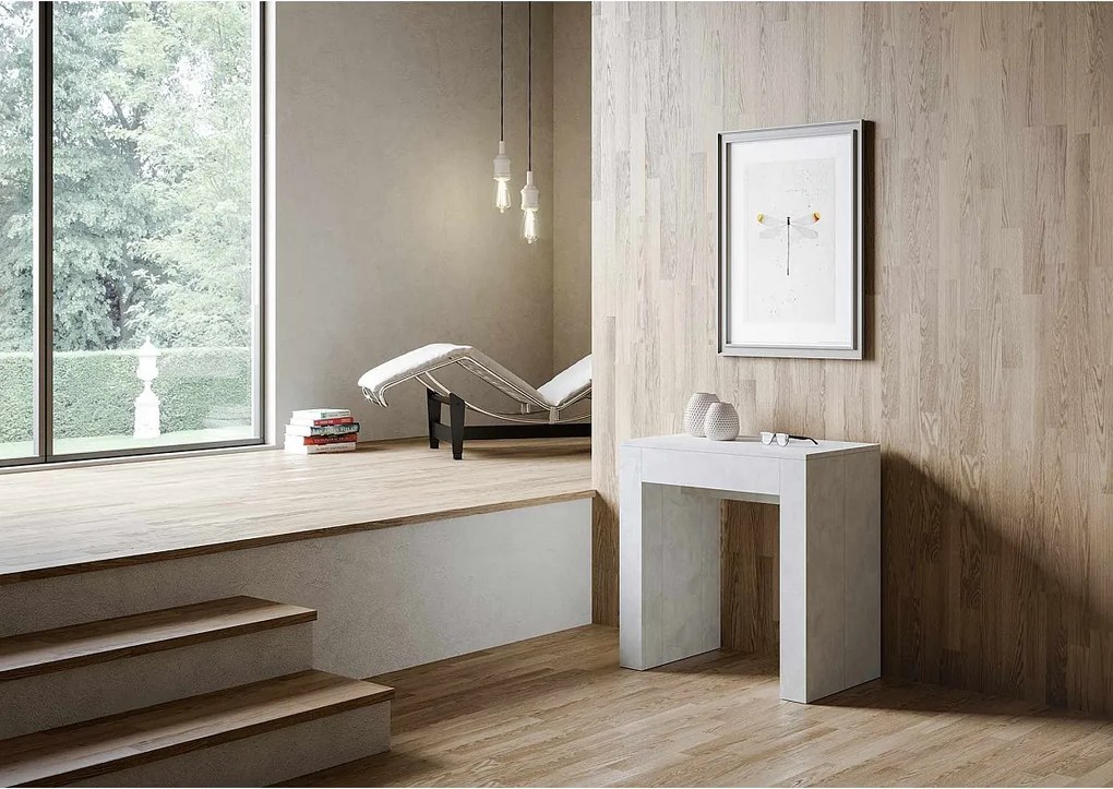 Konsola rozkładana 78x47/299 cm Allin Biały efekt stucco wewnętrzne przedłużenia