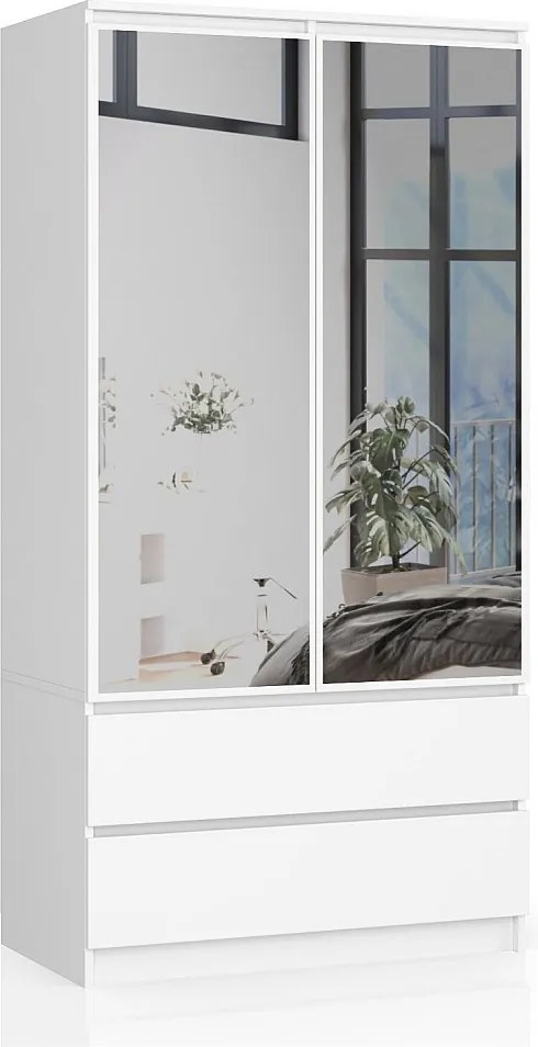 Szafa AKORD S90 Biała 90 cm z lustrem 2 drzwi 2 szuflady kolor Biały mat 4 półki 90x51x180 cm