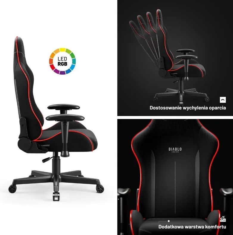 Fotel gamingowy z oświetleniem LED na pilot Diablo X-Starter czarny