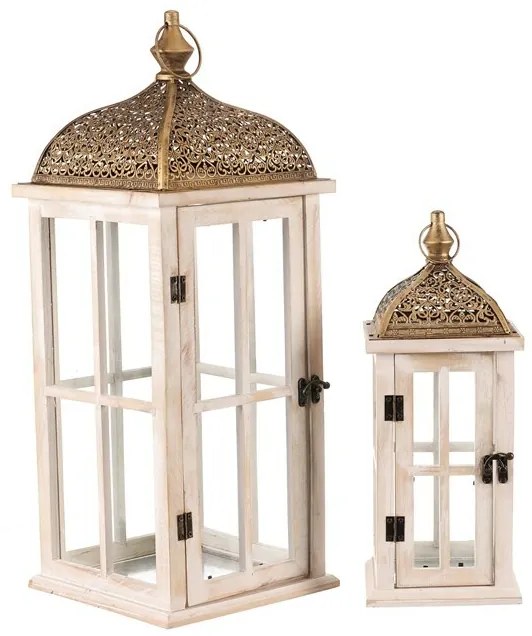 Zestaw latarni drewnianych Złoty dach 2 szt., naturalny