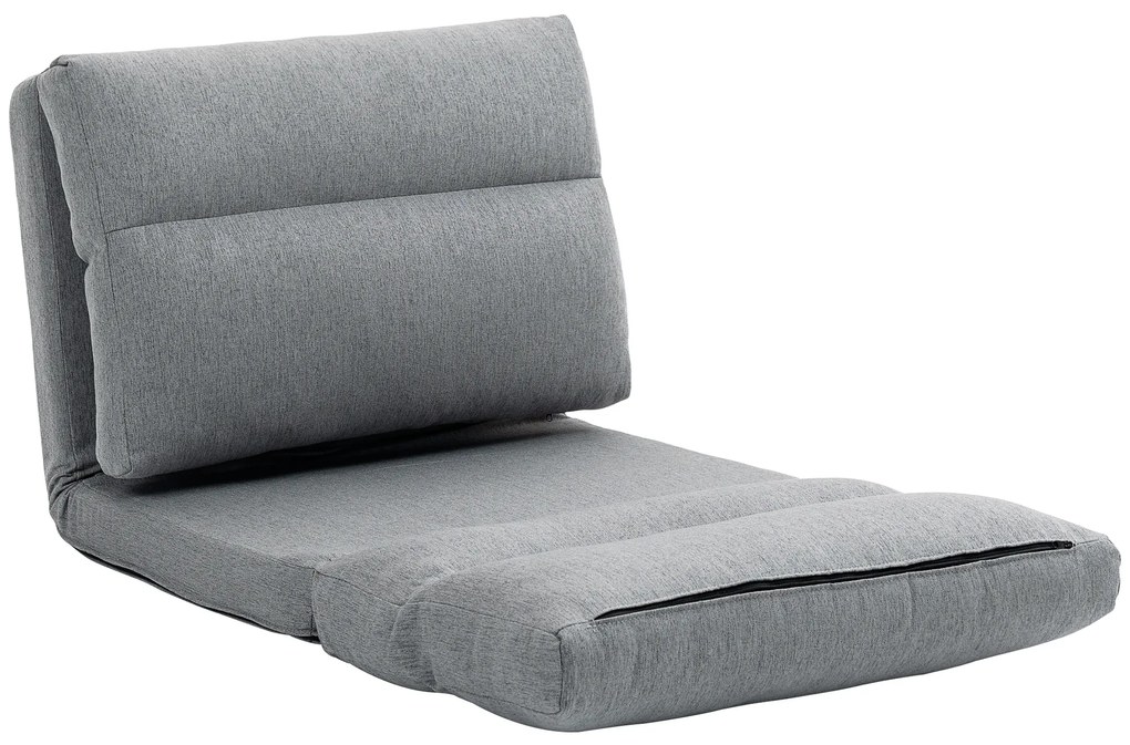 HOMCOM Fotel Podłogowy z Funkcją Łóżka, Regulowane Oparcie, Składany, do 120kg, 70 x 41 x 56 cm, Szary