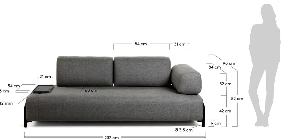 Ciemnoszara sofa z małym stolikiem Kave Home Compo