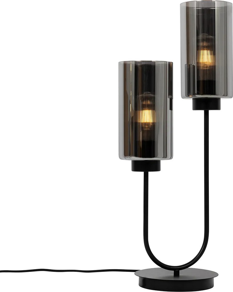 Lampa stołowa art deco czarna z przydymionym szkłem 2-światła - Laura